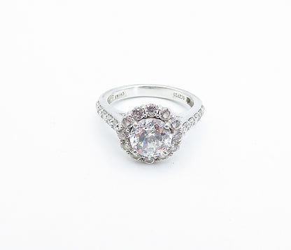 925 Sterling Silver  Cubic Zirconia Solitaire With Accents Ring Sz 6  RG3596