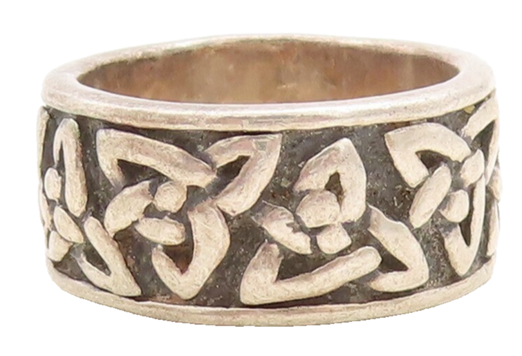 925 Sterling Silver Vintage Ring Dark Tone Celtic Knot Carved  Sz 6.5  RG31342