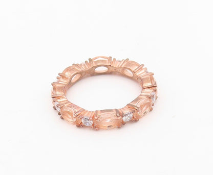 925 Sterling Silver Vintage Ring Rose Gold Plated Morganite & CZ  Sz 7  RG30171