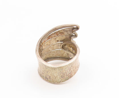 925 Sterling Silver Vintage Ring Modernist Hammered Bird Wing Band Sz 10 RG34008