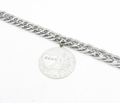 925 Sterling Silver  Vintage Shiny Mother Love Charmed Chain Bracelet  BT1477