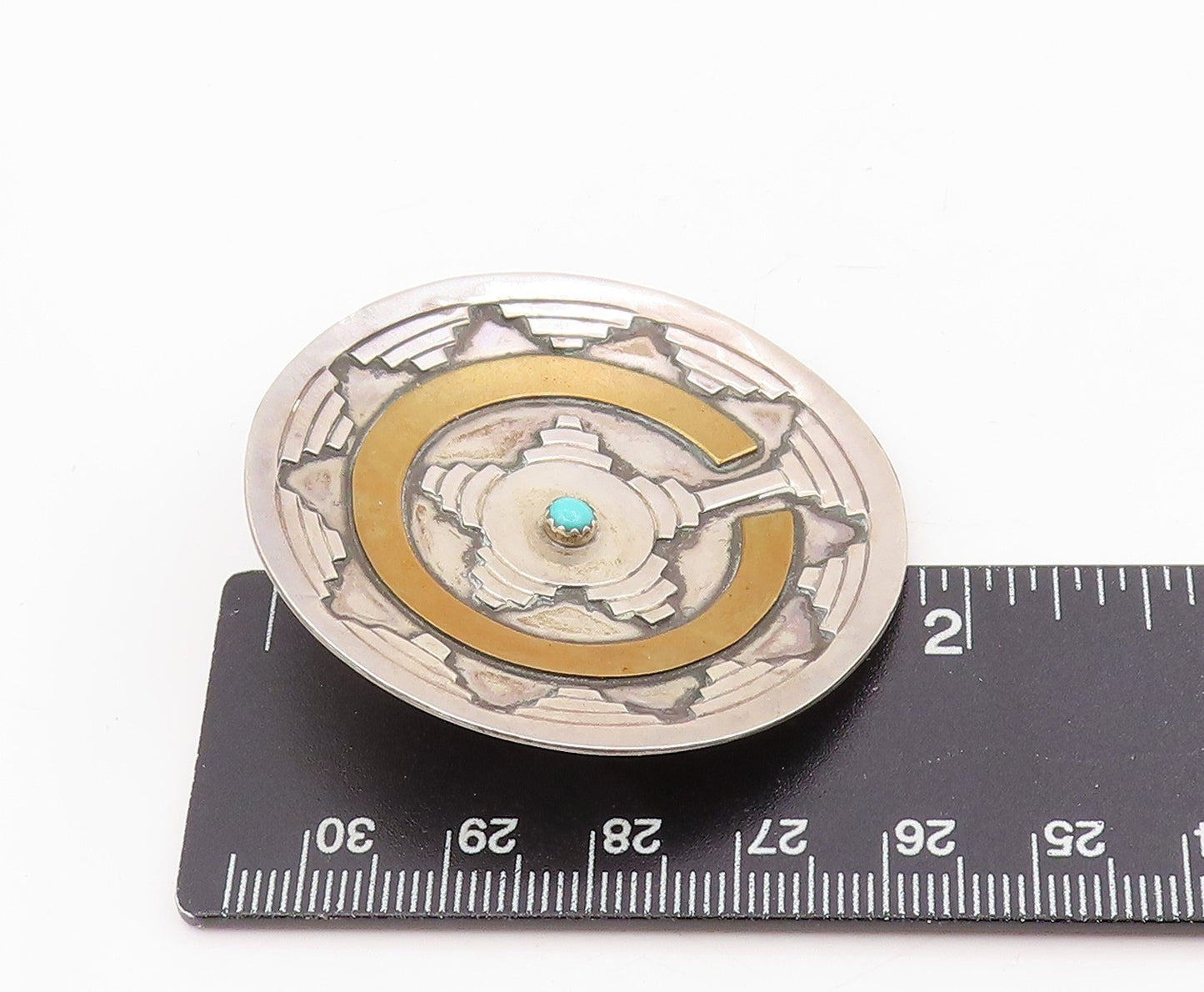 925 Sterling Silver Vintage Brooch Pin NAVAJO GILBERT MORGAN Turquoise  BP12209