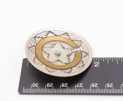 925 Sterling Silver Vintage Brooch Pin NAVAJO GILBERT MORGAN Turquoise  BP12209