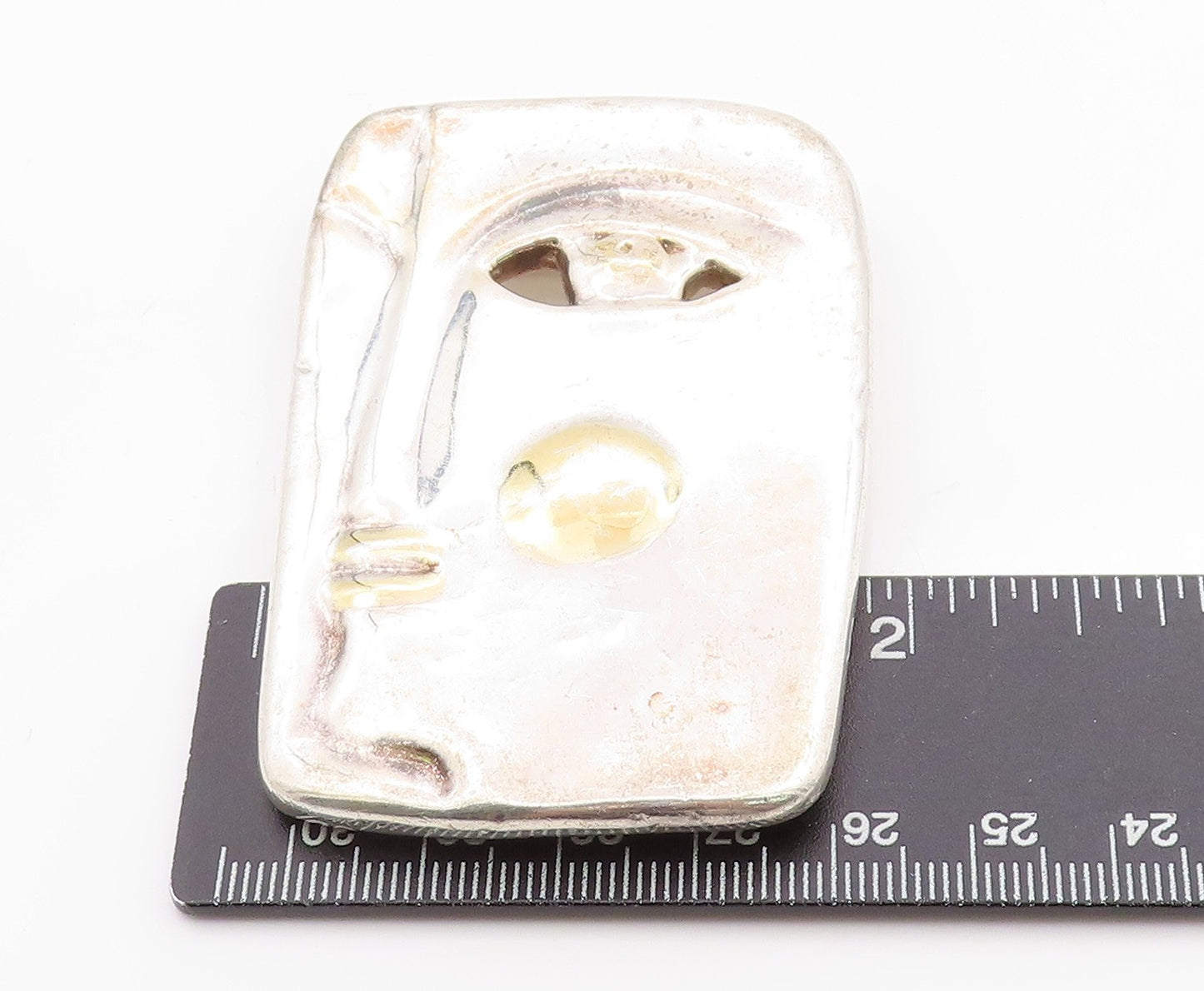 925 Sterling Silver Vintage Brooch Gold Plated Modern Face Side Profile  BP11791
