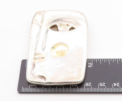 925 Sterling Silver Vintage Brooch Gold Plated Modern Face Side Profile  BP11791