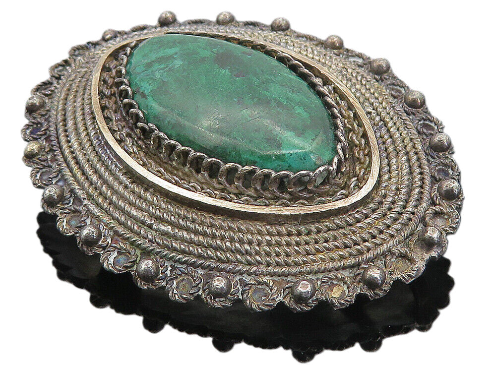 925 Sterling Silver Vintage Eilat Stone Oxidized Twist Brooch Pin BP2957