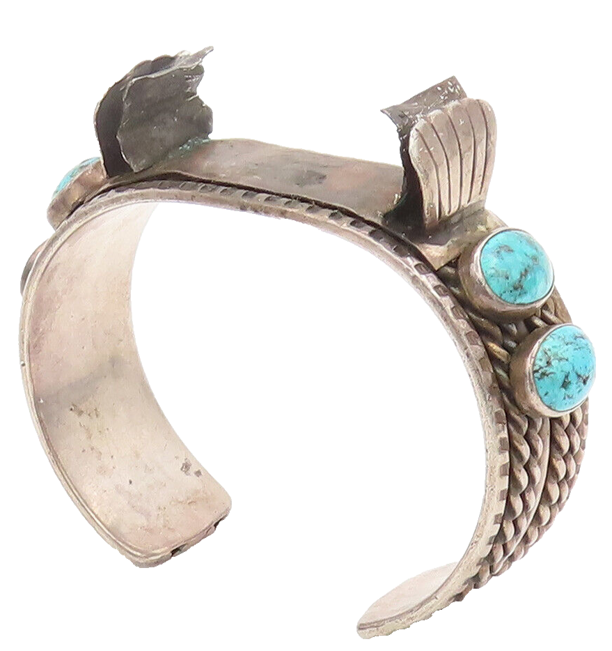 NAVAJO ZUNI 925 Silver  Vintage Antique Heavy Turquoise Cuff Watch  TR3646