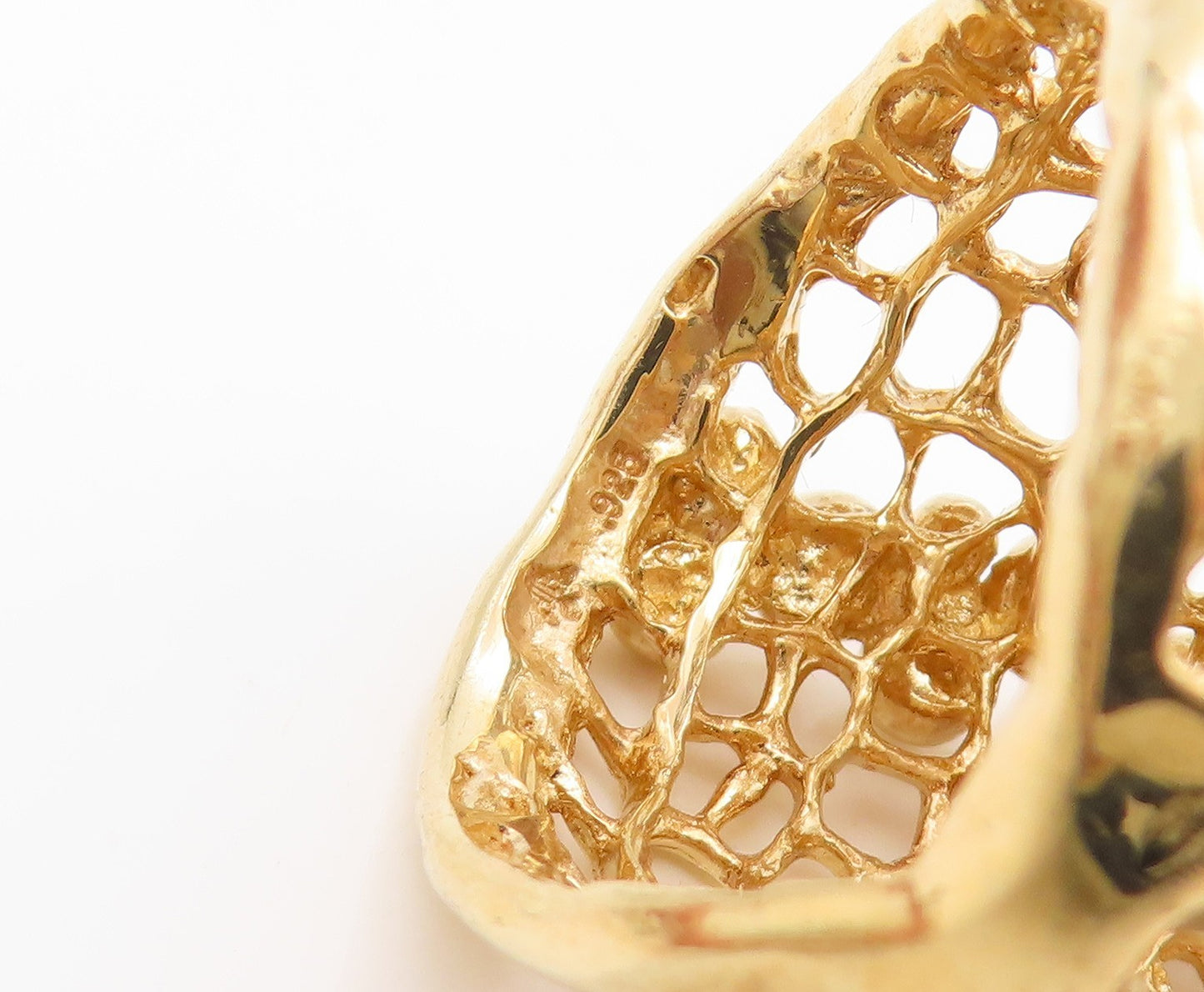 925 Sterling Silver Vintage Ring Gold Plated Beaded Openwork Band  Sz 7  RG34555