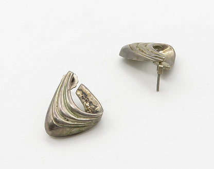925 Sterling Silver  Vintage Dark Tone Folded Design Drop Earrings  EG8246
