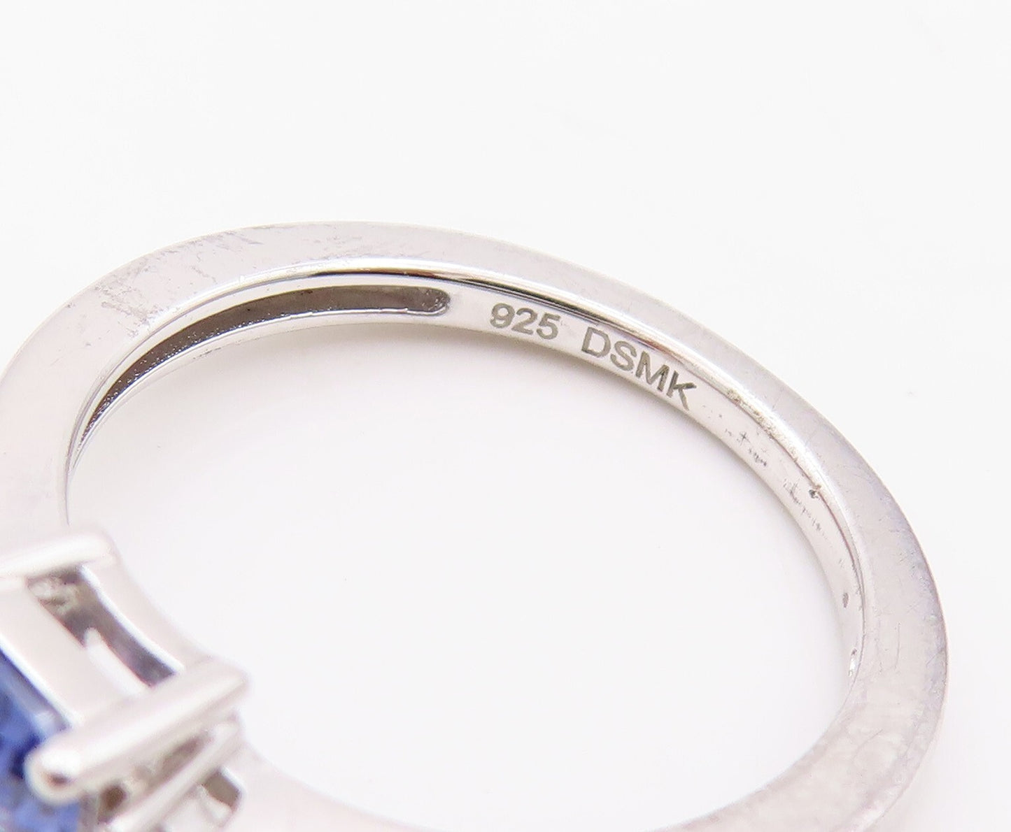 925 Sterling Silver Vintage Ring Rectangle Cut Blue & White CZ  Sz 7  RG30044