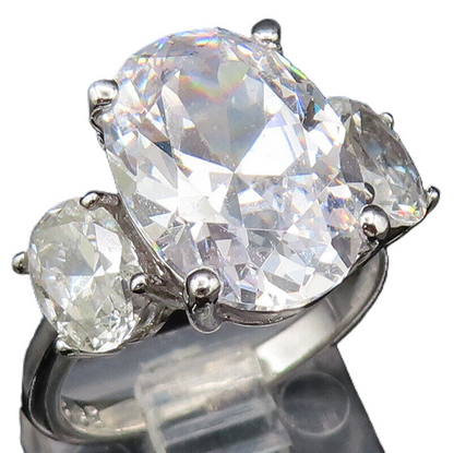 ESPO 925 Silver  Vintage Three Stone Oval Cubic Zirconia Ring Sz 6.5  RG25419