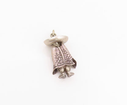 925 Sterling Silver Vintage Pendant Man With Sombrero & Poncho Charm  PT25603