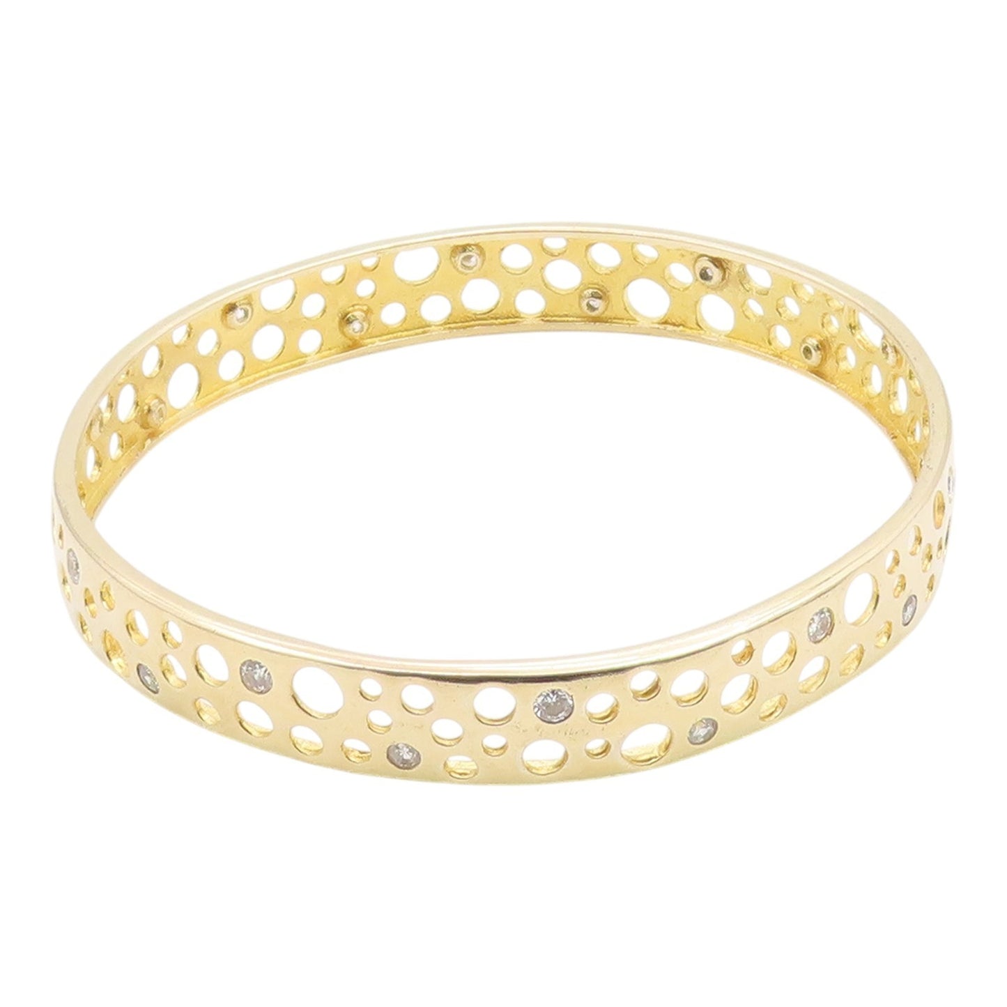 925 Sterling Silver  Topaz Gold Plated Circle Cutout Bangle Bracelet  BT5479