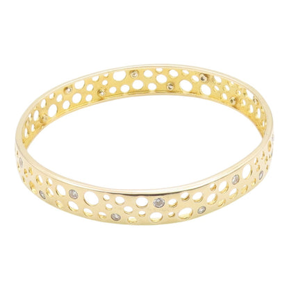 925 Sterling Silver  Topaz Gold Plated Circle Cutout Bangle Bracelet  BT5479