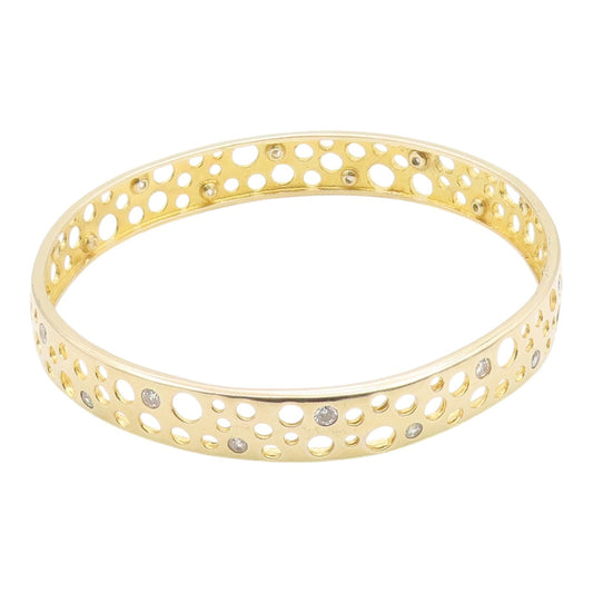 925 Sterling Silver  Topaz Gold Plated Circle Cutout Bangle Bracelet  BT5479