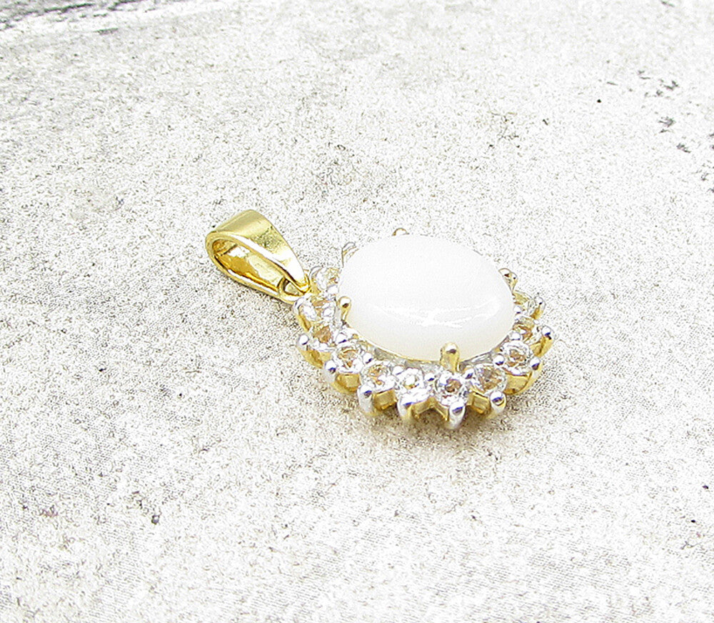 Gold Over 925 Sterling Silver Opal & White Topaz Drop Pendant PT1129