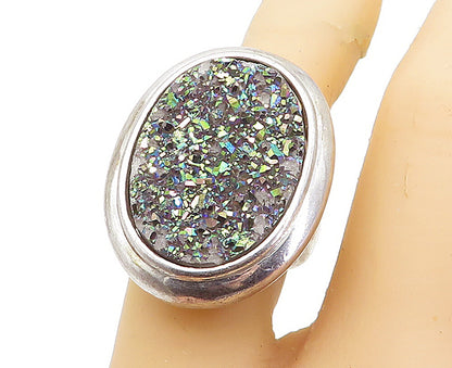 925 Sterling Silver  Vintage Rainbow Druzy Stone Cocktail Ring Sz 7  RG4268