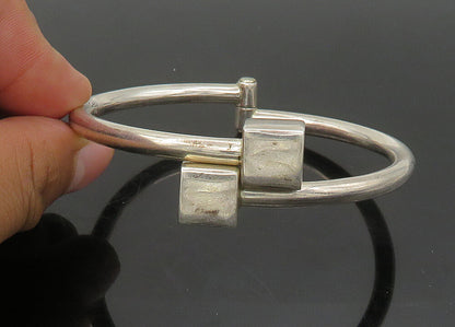 MEXICO 925 Silver  Vintage Shiny Cube Ends Bypass Bangle Bracelet  BT9002