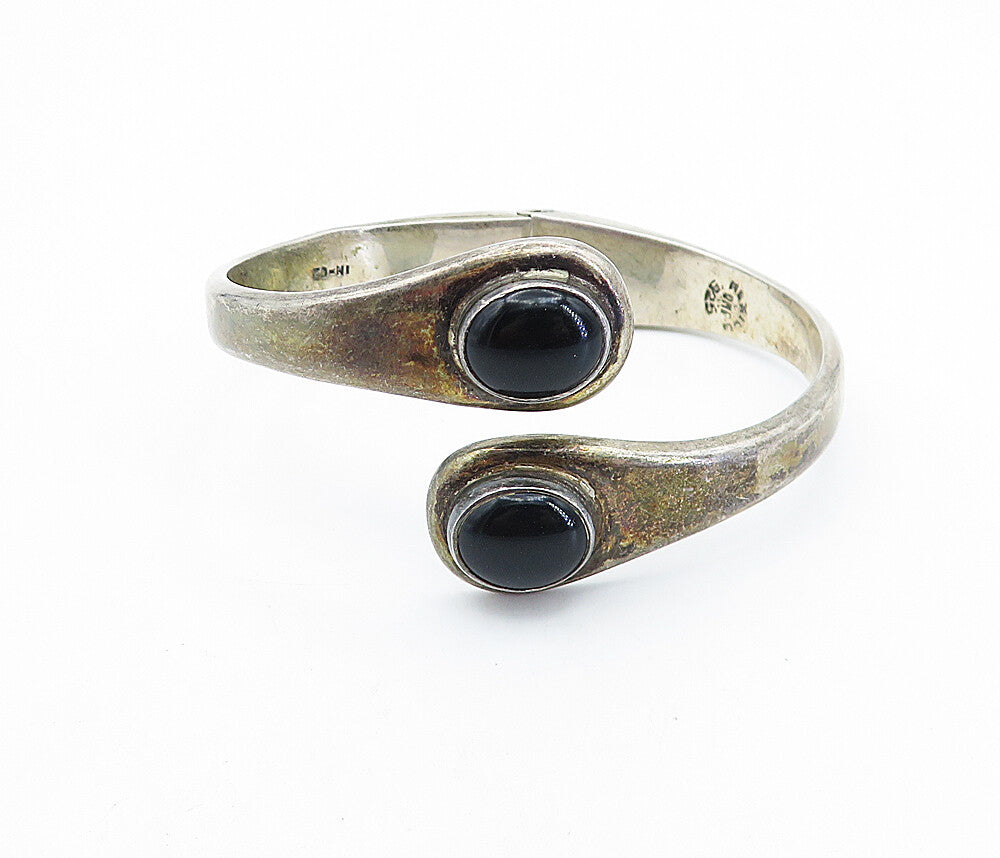 MEXICO 925 Sterling Silver  Vintage Black Onyx Bypass Cuff Bracelet  BT2752
