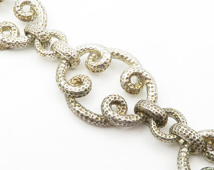 925 Sterling Silver  Vintage Shiny Hammered Swirl Link Chain Bracelet  BT5469
