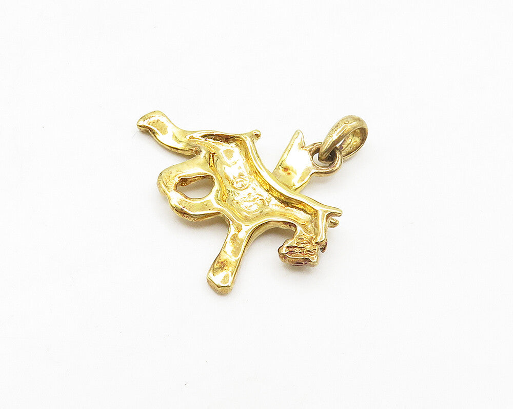925 Sterling Silver  Vintage Shiny Gold Plated Dog With Wings Pendant  PT13830