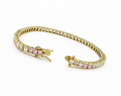 925 Silver  Pink & White Cubic Zirconia Gold Plated Chain Bracelet  BT5450