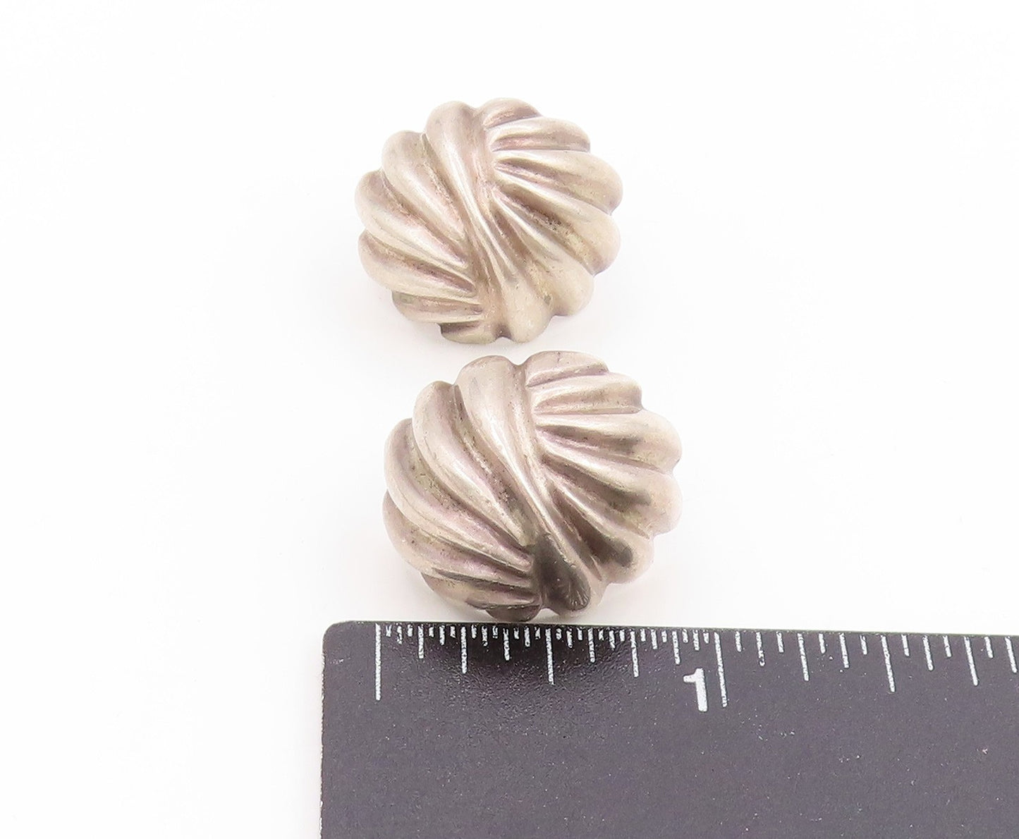 14k Gold & 925 Sterling Silver Vintage Earrings BAYANIHAN Ribbed Dome  EG14026