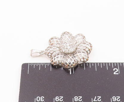 925 Sterling Silver  Vintage Cubic Zirconia Flower Motif Pendant  PT18977