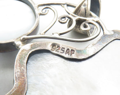 925 Sterling Silver  Vintage Mother Of Pearl & Pearls Floral Pendant  PT9476