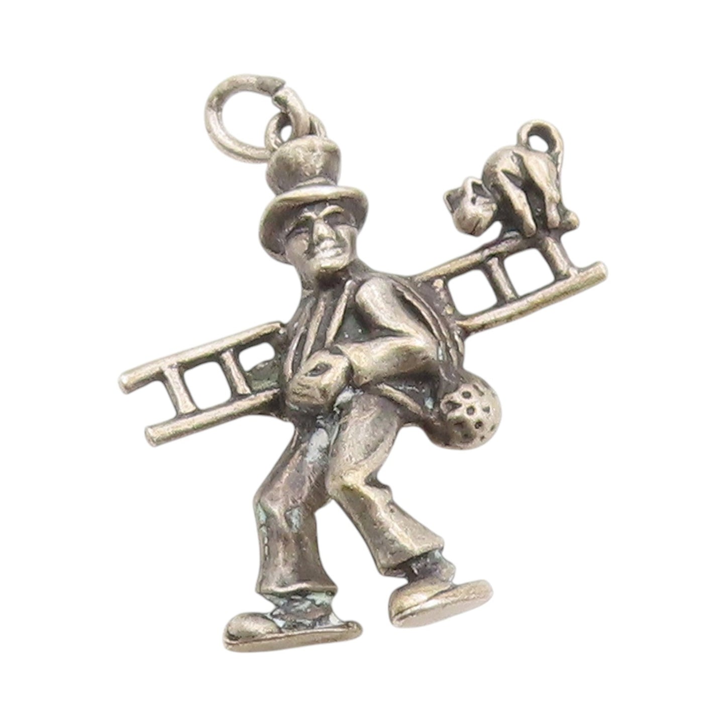 925 Sterling Silver Vintage Pendant German Lucky Chimney Sweep with Cat  PT24890