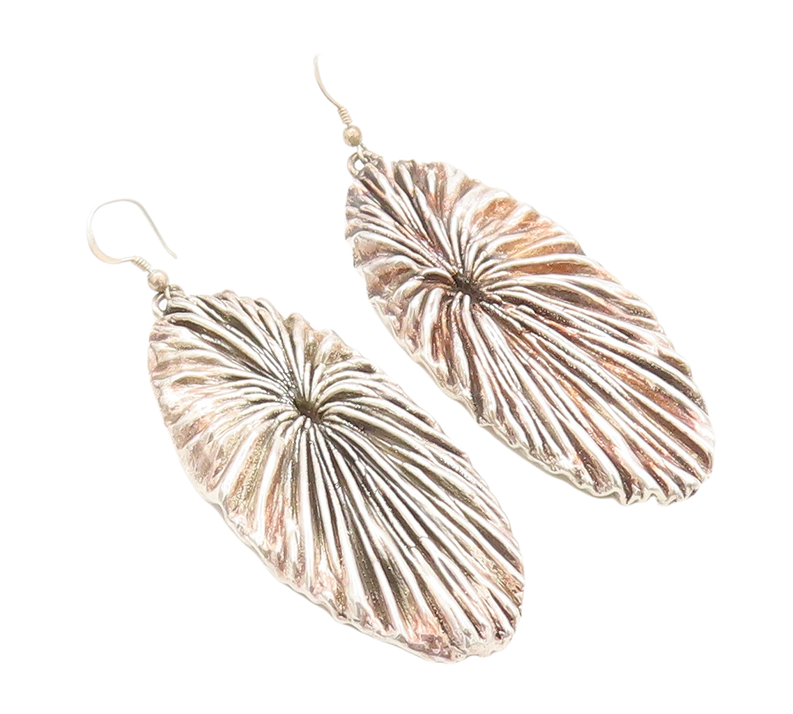 925 Sterling Silver Vintage Earrings ISRAEL Large Oval Brutalist Grooved EG13232