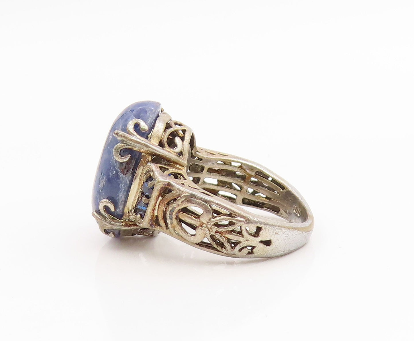 925 Sterling Silver Vintage Ring KARIS Lapis Lazuli Band  Sz 6  RG35656