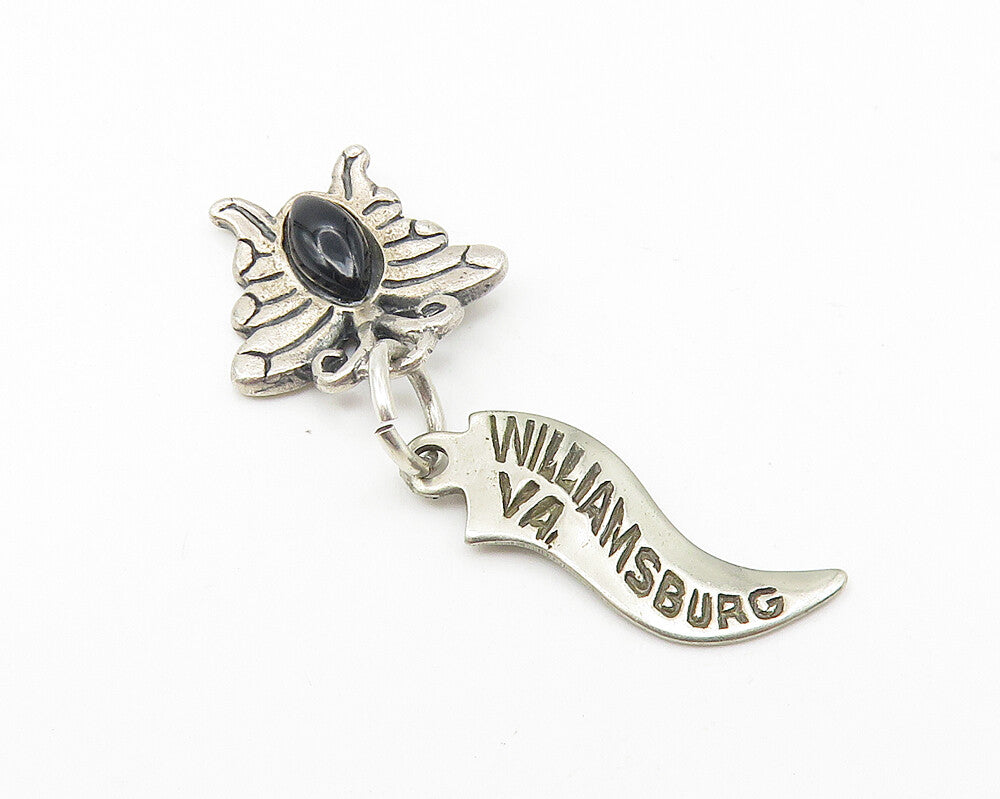 925 Silver Vintage Black Onyx Butterfly Williamsburg Virginia Pendant PT8703