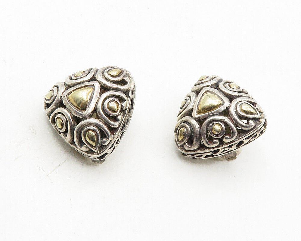 925 Sterling Silver  Vintage Two Tone Pattern Dome Non Pierce Earrings  EG5473