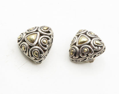 925 Sterling Silver  Vintage Two Tone Pattern Dome Non Pierce Earrings  EG5473