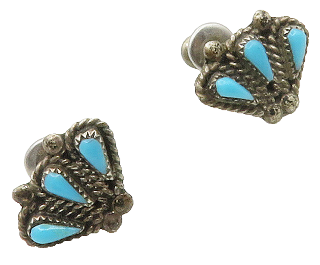NAVAJO 925 Sterling Silver  Vintage Turquoise Twist Fan Stud Earrings  EG7914
