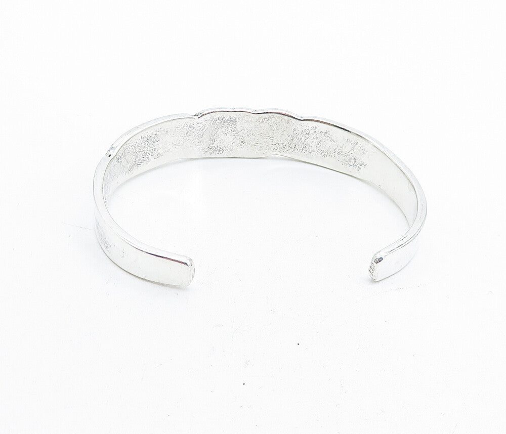 MEXICO 925 Sterling Silver  Vintage Shiny Enamel Pattern Cuff Bracelet  BT1597