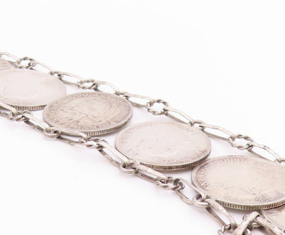 Solid Silver Vintage Necklace Columbia Centavos Long Coin Panel Link  NE4727