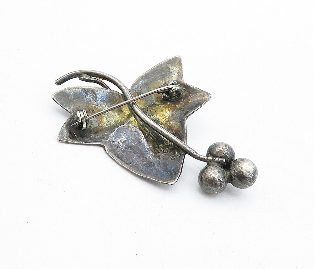 MEXICO 925 Sterling Silver  Vintage Dark Tone Autumn Leaf Brooch Pin  BP1821
