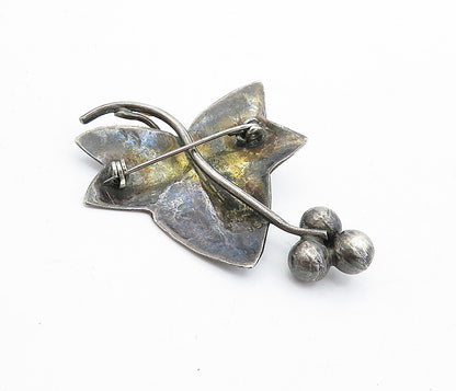 MEXICO 925 Sterling Silver  Vintage Dark Tone Autumn Leaf Brooch Pin  BP1821