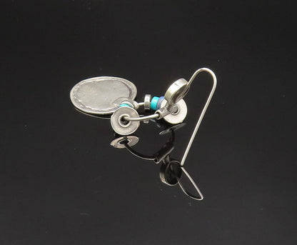 ISRAEL 925 Silver  Vintage Turquoise & Sodalite Beads Disc Earrings  EG11827