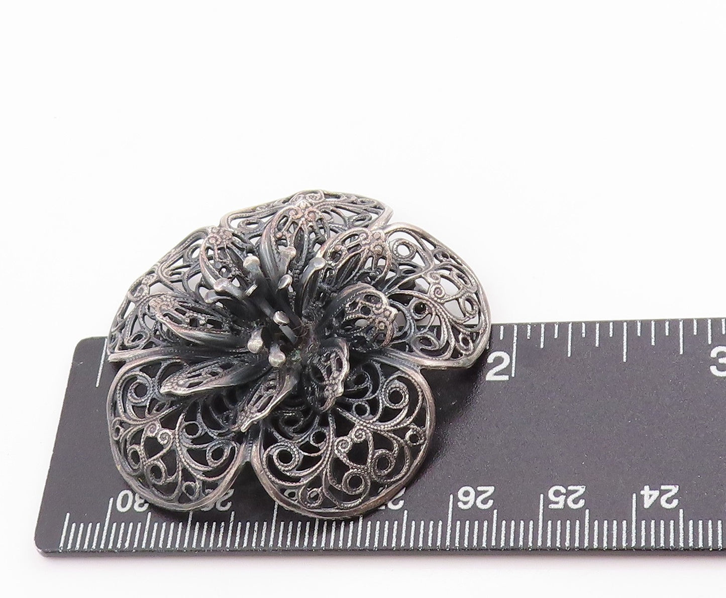 925 Sterling Silver Vintage Brooch Antique Daisy Floral Filigree Design  BP11836