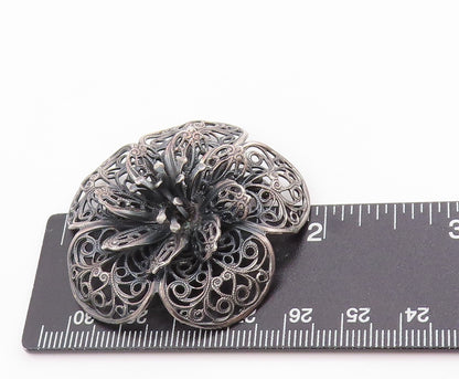 925 Sterling Silver Vintage Brooch Antique Daisy Floral Filigree Design  BP11836