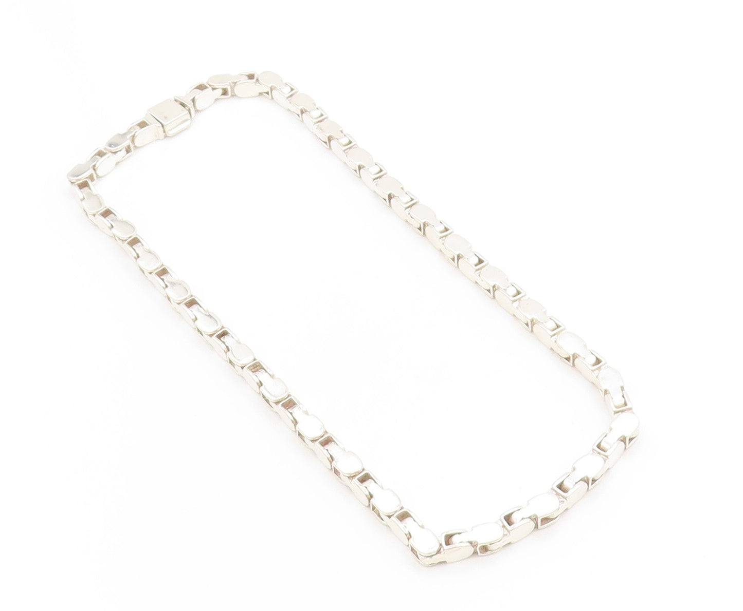 925 Sterling Silver Vintage Necklace Modernist Mariner Link Solid Chain  NE4675