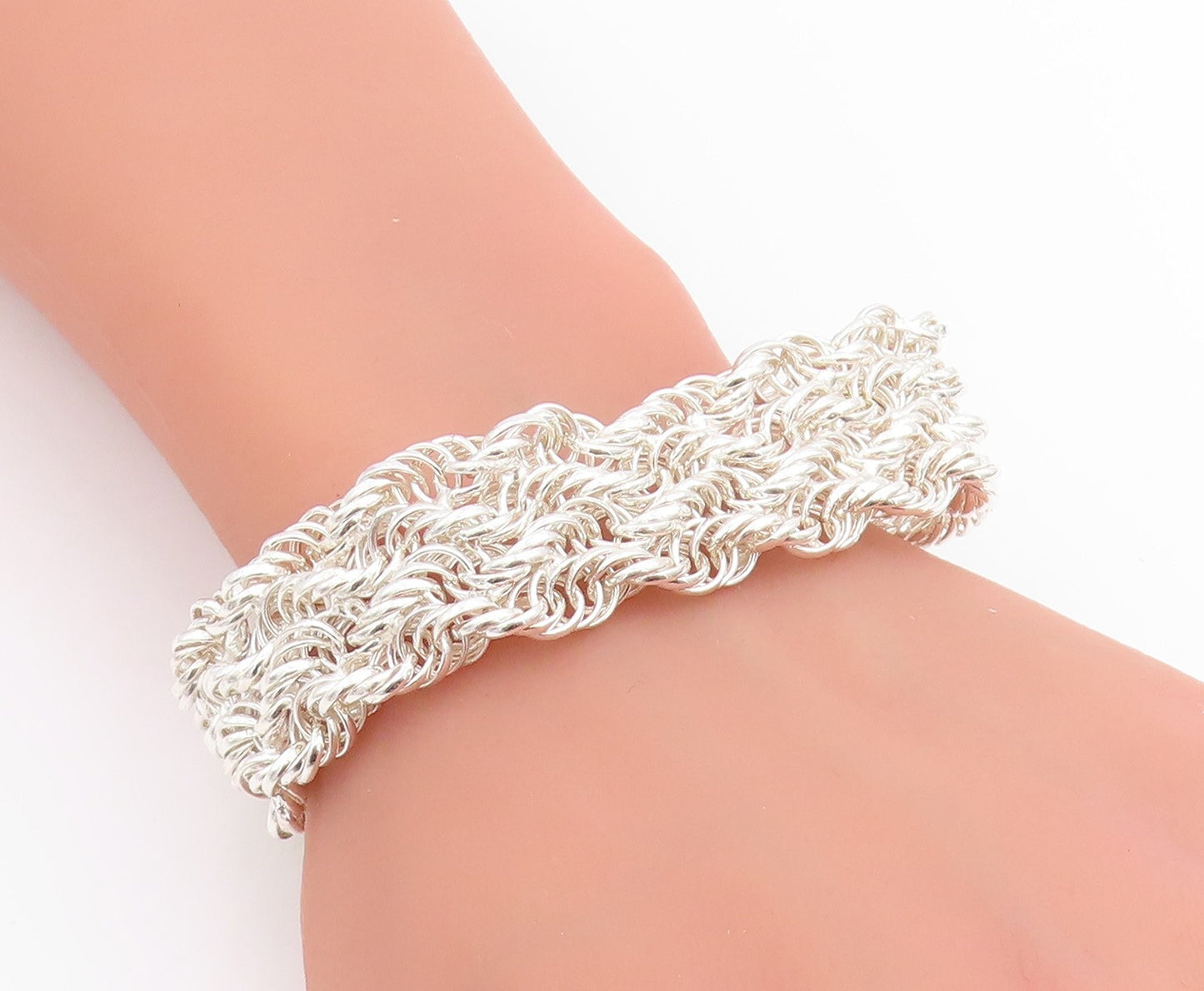925 Sterling Silver Vintage Bracelet Braided Serpentine Weave Strands   BT11423