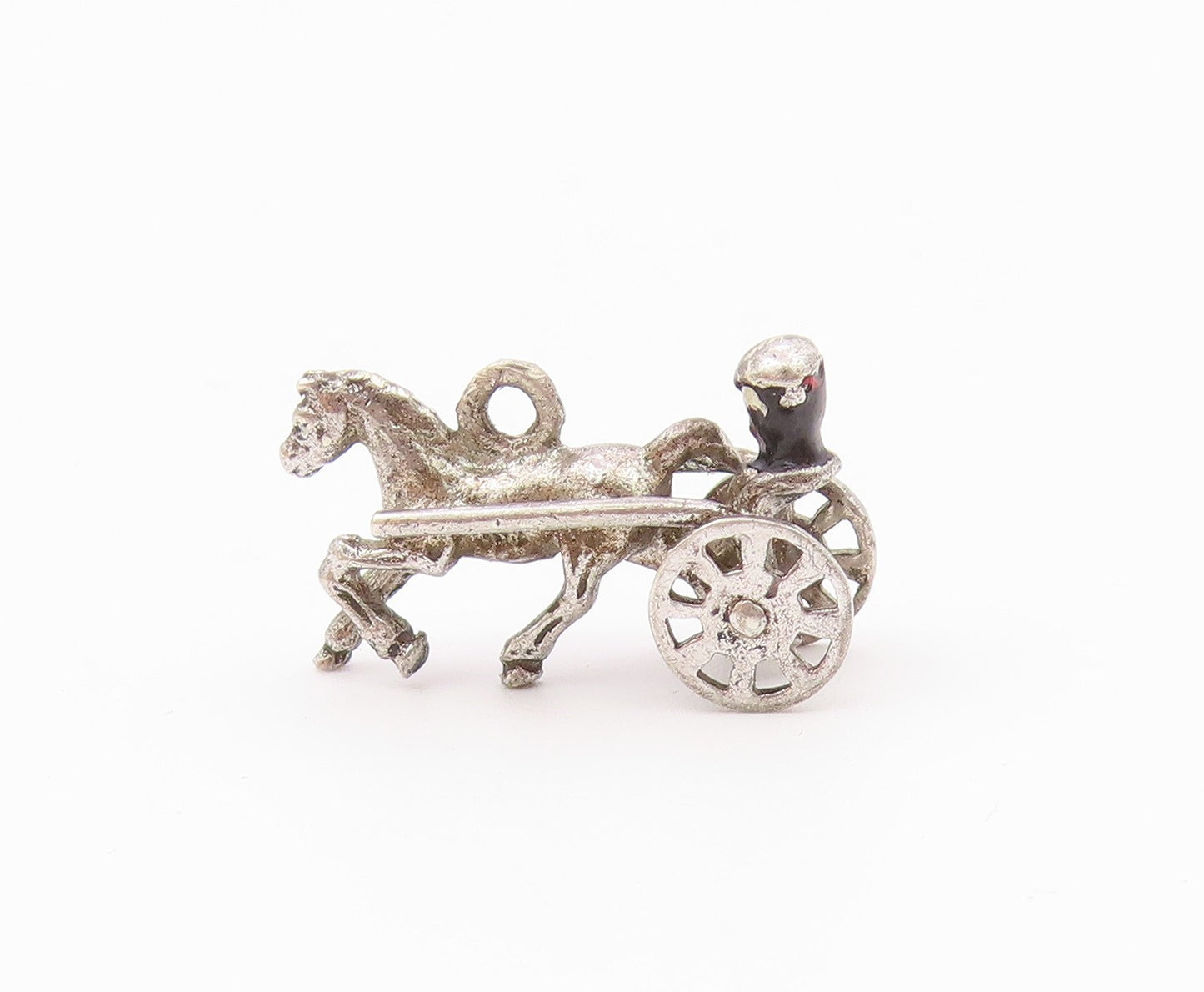 925 Sterling Silver  Vintage Old Fashioned Horse & Carriage Pendant  PT19083