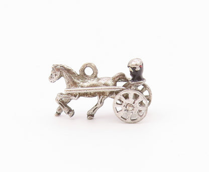 925 Sterling Silver  Vintage Old Fashioned Horse & Carriage Pendant  PT19083