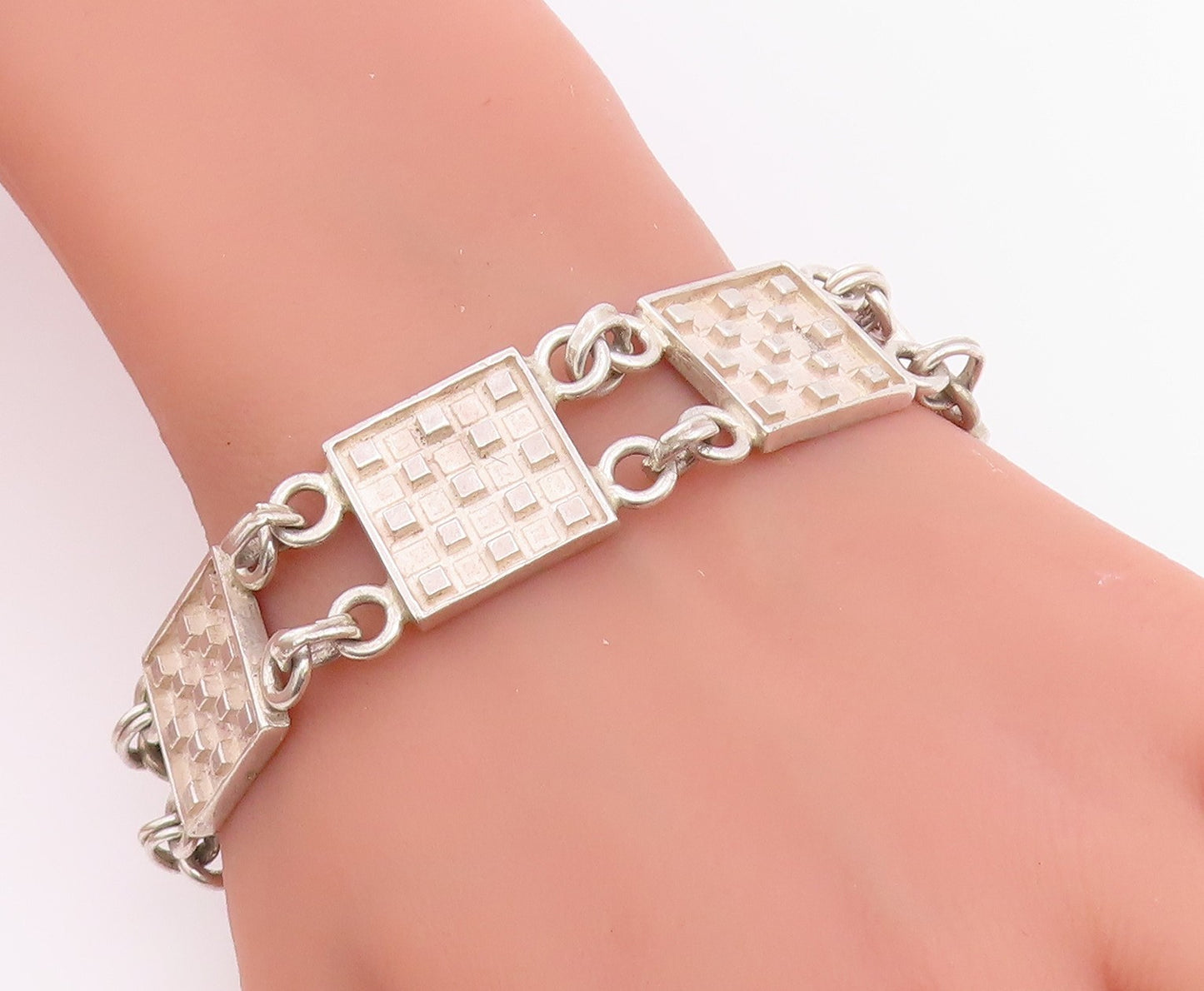925 Sterling Silver Vintage Bracelet Modernist Geometric Square Link  BT12210