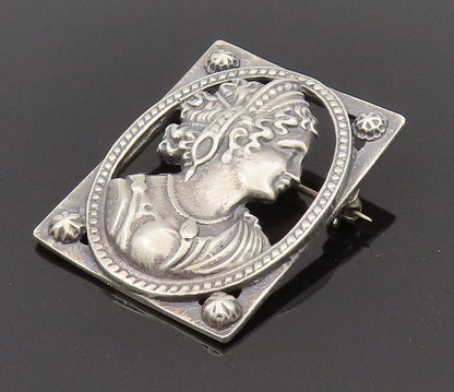 925 Sterling Silver  Vintage Woman's Side Profile Cutout Brooch Pin  BP10202