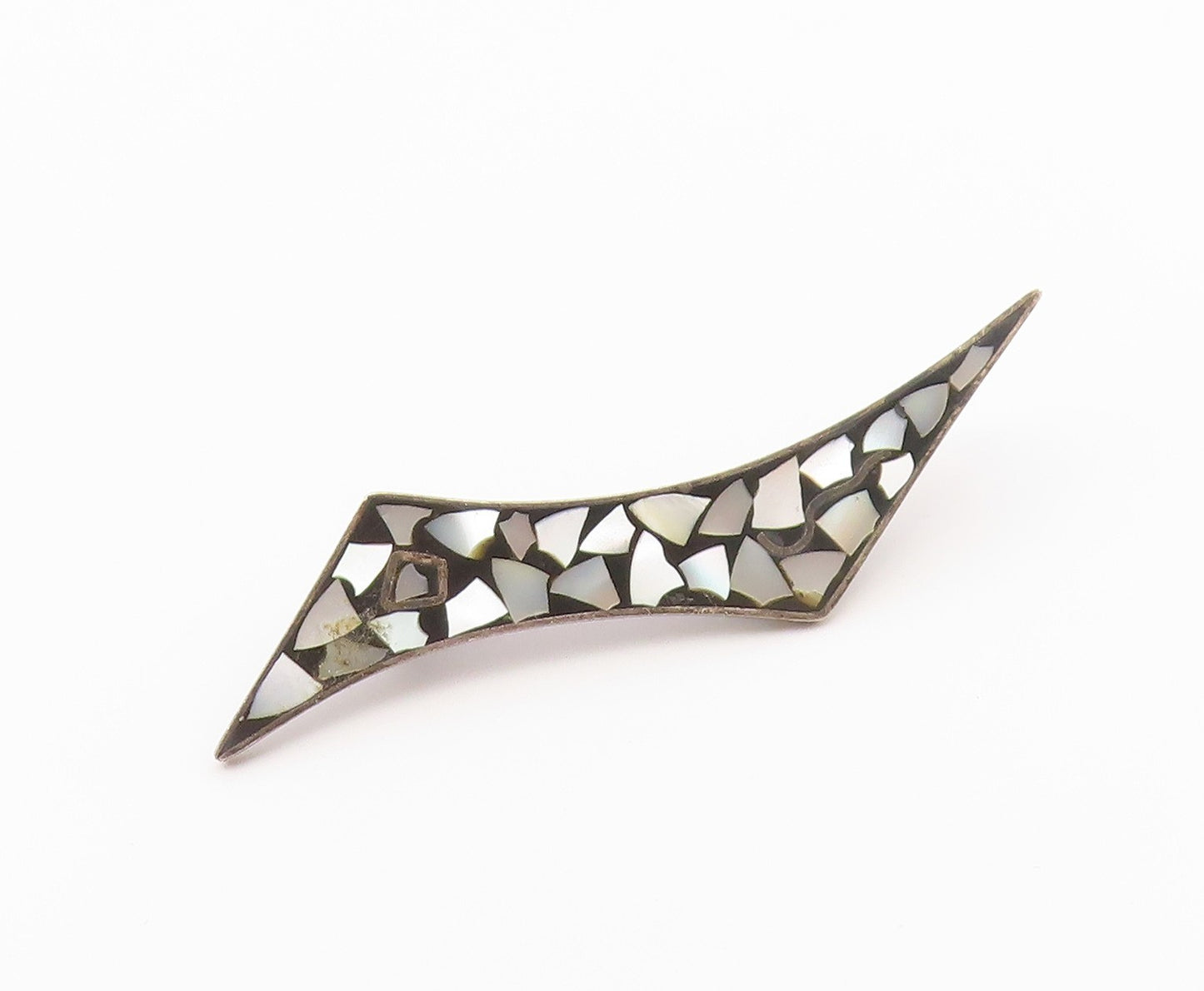 ISRAEL 925 Sterling Silver  Vintage Mother Of Pearl Mosaic Brooch Pin  BP7922